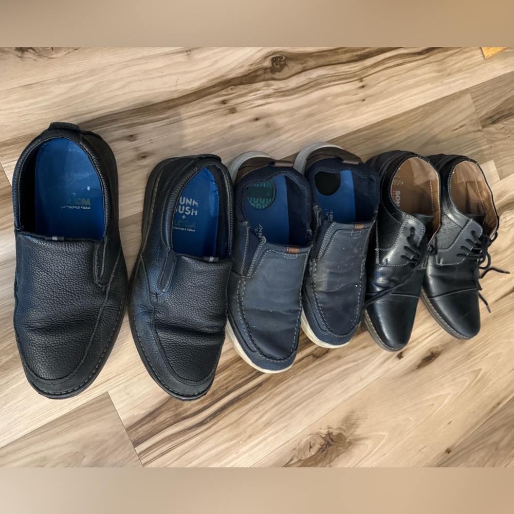 3 pairs of well worn used men’s shoes